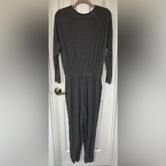 Cherish Long Sleeve V-Neck Gray Cozy Jumpsuit Size L - Picture 4 of 7